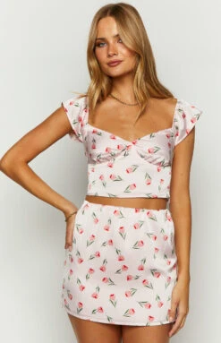 Maeva Pink Satin Tulip Print Top