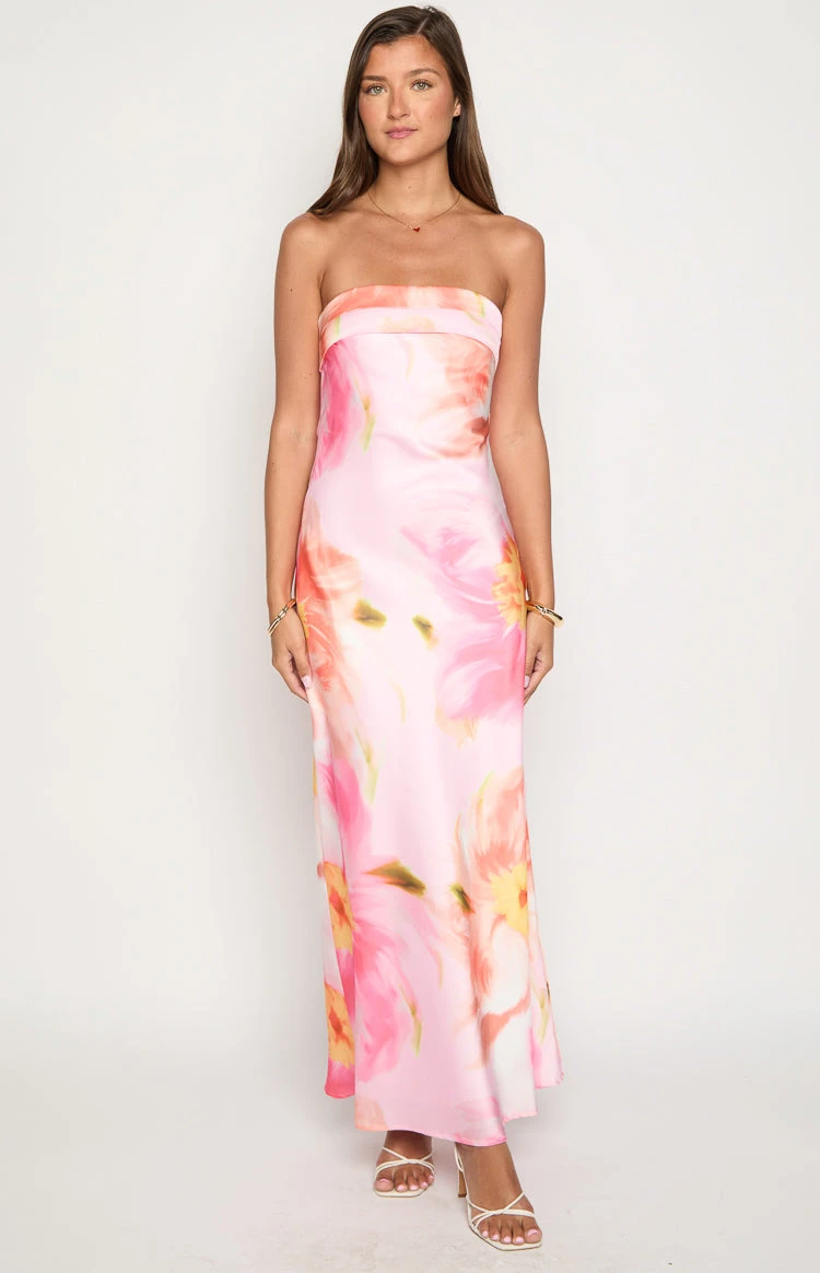 Maiah Pink Floral Print Maxi Dress - Image 2