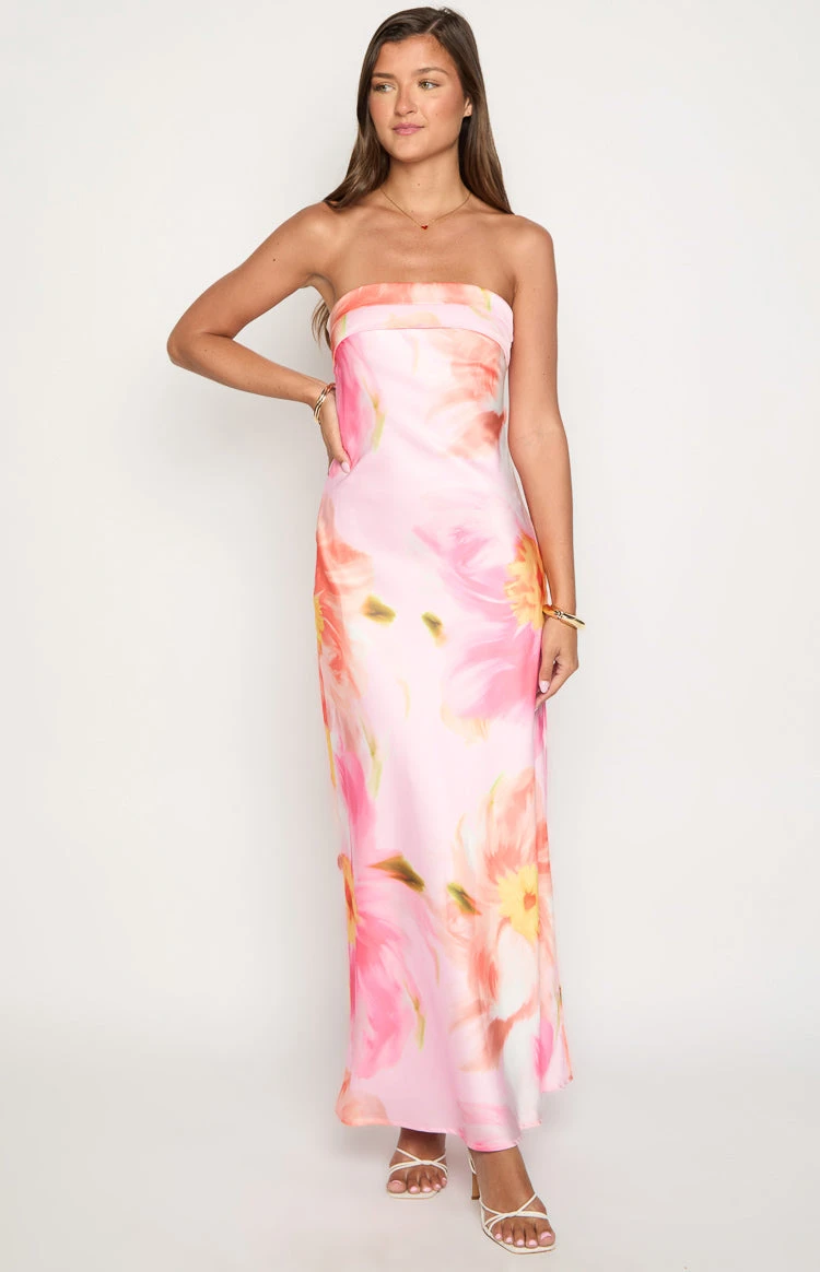 Maiah Pink Floral Print Maxi Dress - Image 3