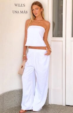 Moana White Linen Blend Pants