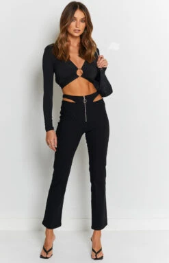 Beginning Boutique Margherita Hip Cut Out Pants Black