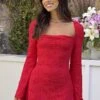 Marienne Red Lace Long Sleeve Mini Dress