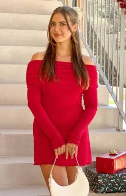 Mary Red Long Sleeve Mini Dress