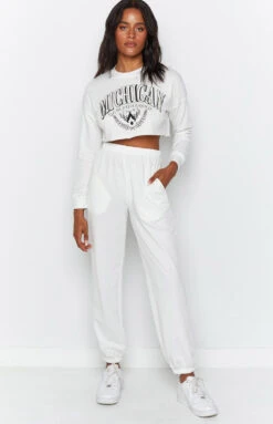 Beginning Boutique Michigan Camp Two Piece Lounge Set White