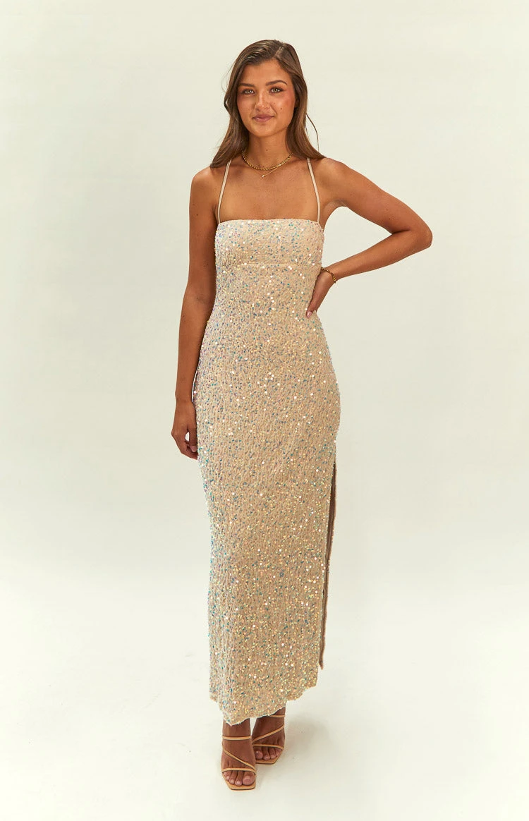 Miranda Gold Velvet Formal Maxi Dress - Image 2
