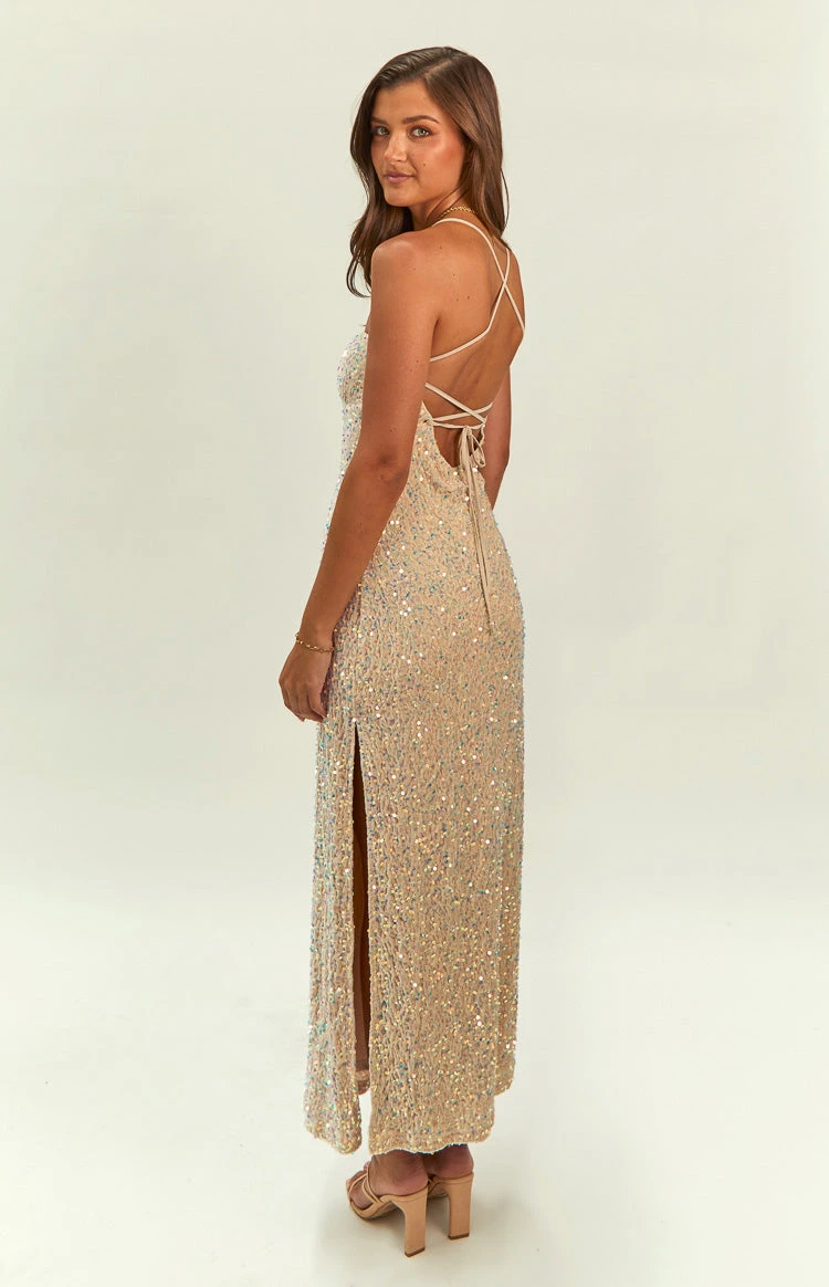 Miranda Gold Velvet Formal Maxi Dress - Image 6