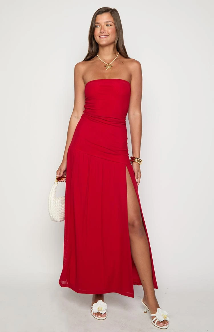 Morrigan Red Strapless Maxi Dress - Image 2