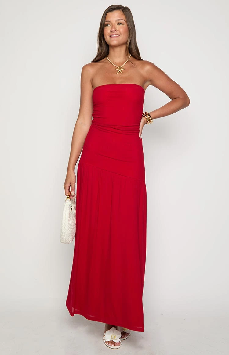 Morrigan Red Strapless Maxi Dress - Image 3