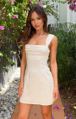 Mya Cream Satin Mini Dress
