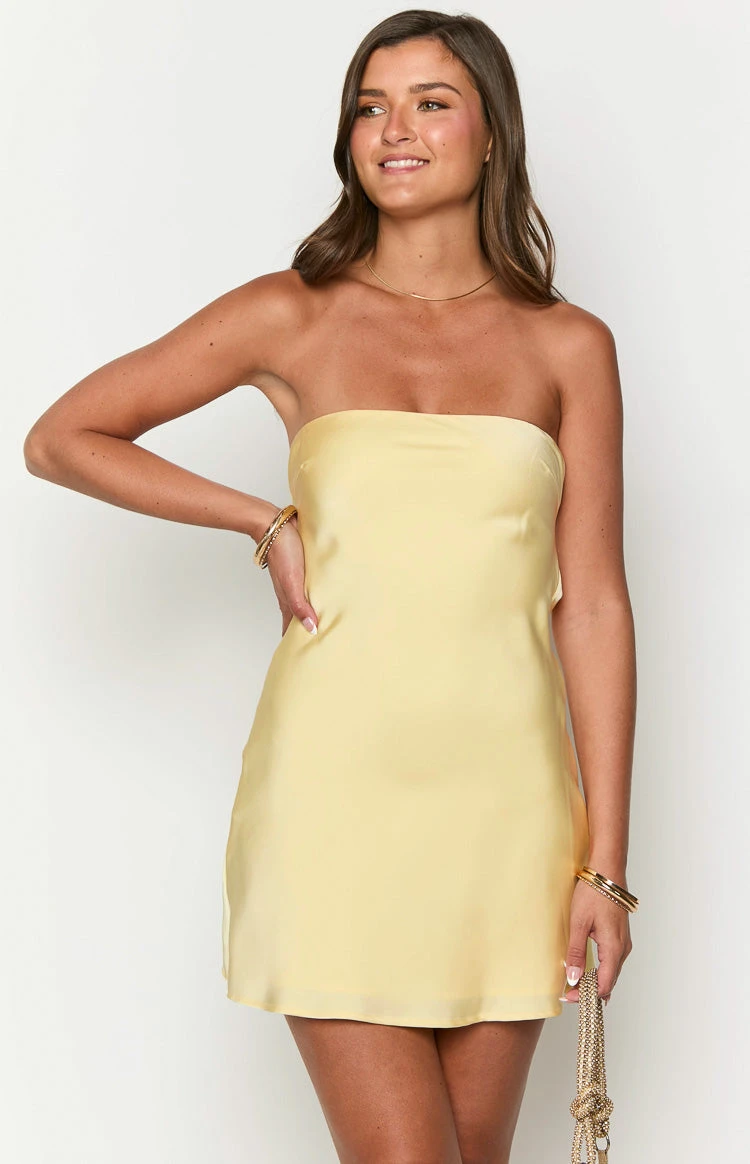 Mylee Yellow Satin Strapless Mini Dress - Image 2