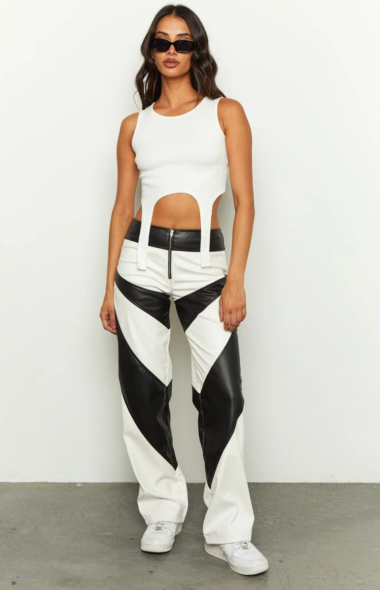 Night Rider PU White Contrast Pants - Image 3
