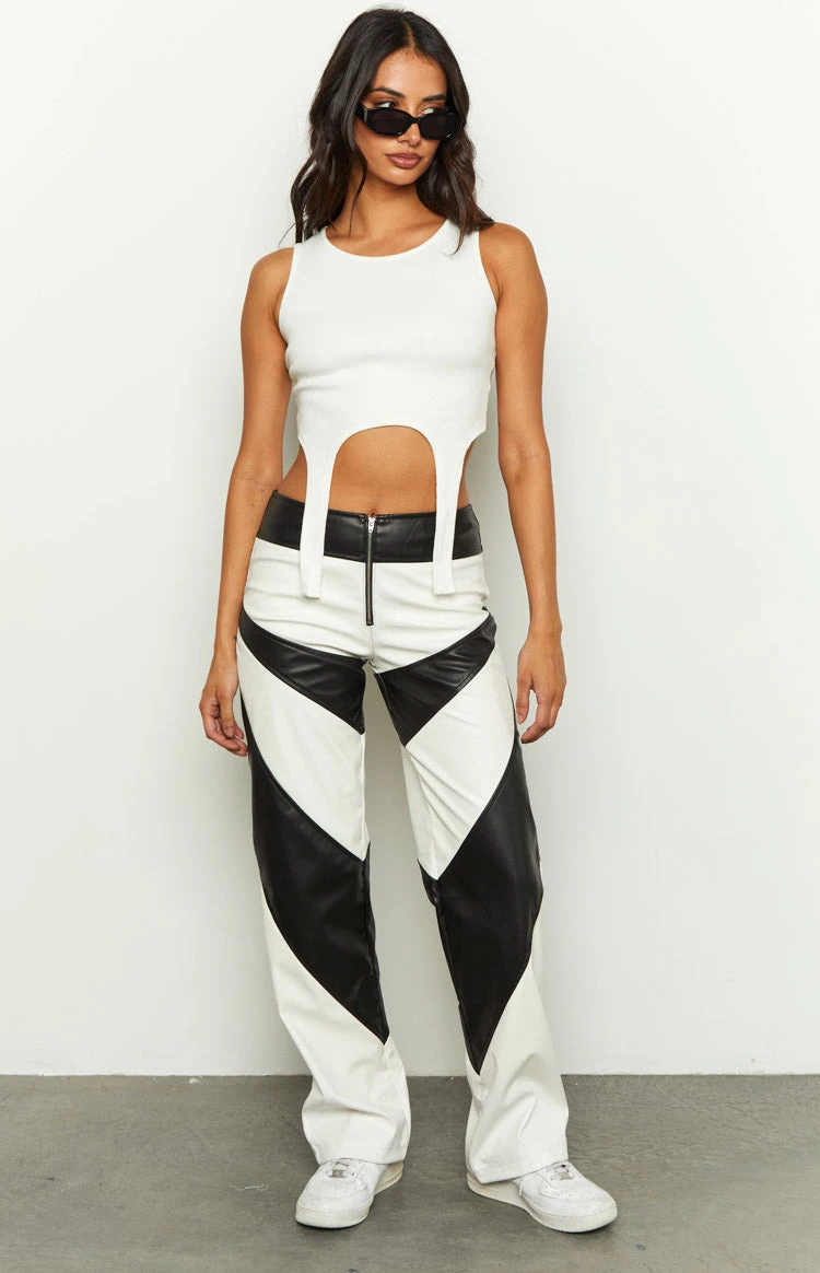Night Rider PU White Contrast Pants - Image 4
