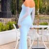 Odette Light Blue Long Sleeve Formal Maxi Dress