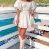 Beginning Boutique Paradise Puff Sleeve Dress White