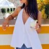 Petie White Linen Blend Top