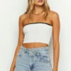Pia White Contrast Bind Knit Tube Top