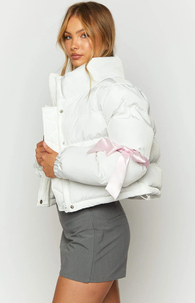 Polar White Bow Puffer Jacket - Image 4
