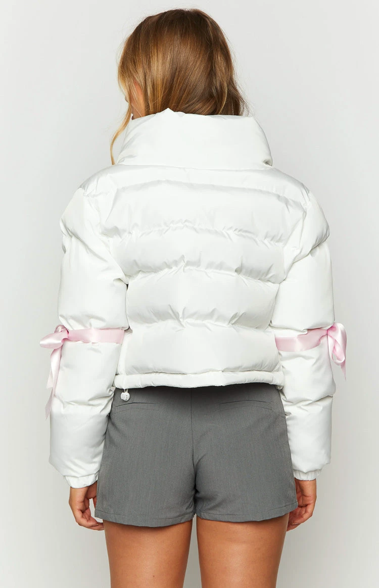 Polar White Bow Puffer Jacket - Image 5