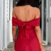 Primrose Red Satin Off The Shoulder Mini Dress