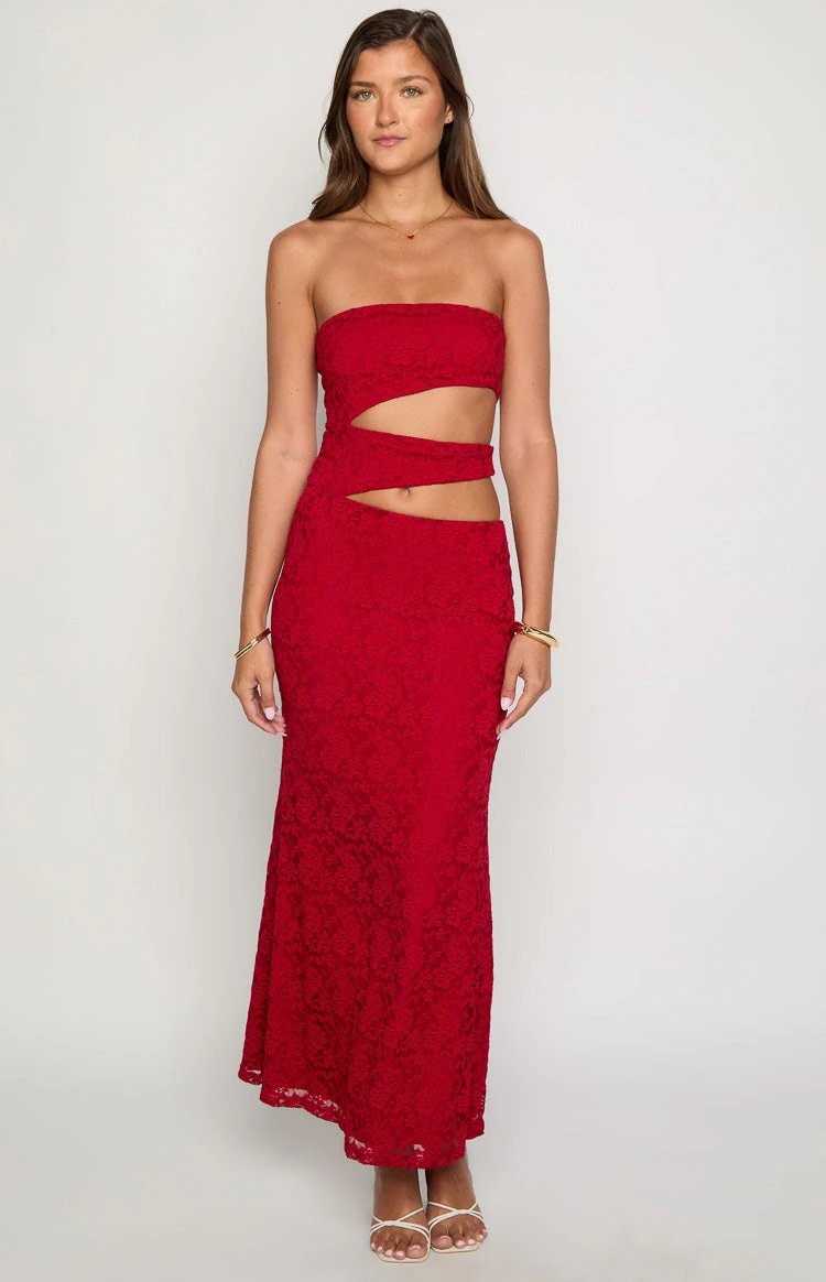 Rae Red Strapless Maxi Dress - Image 2