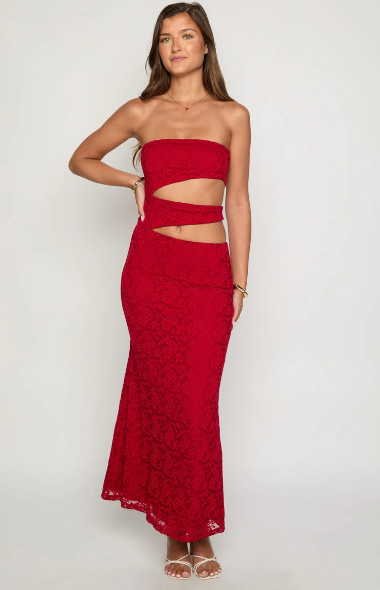 Rae Red Strapless Maxi Dress - Image 3