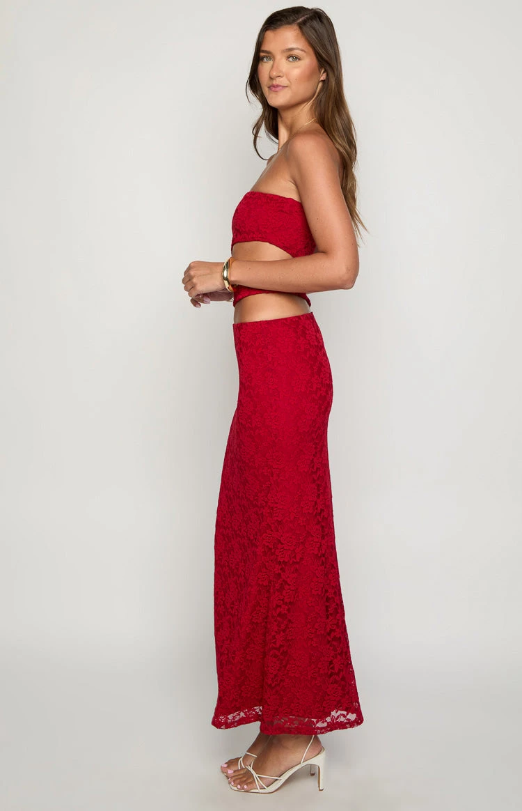 Rae Red Strapless Maxi Dress - Image 4