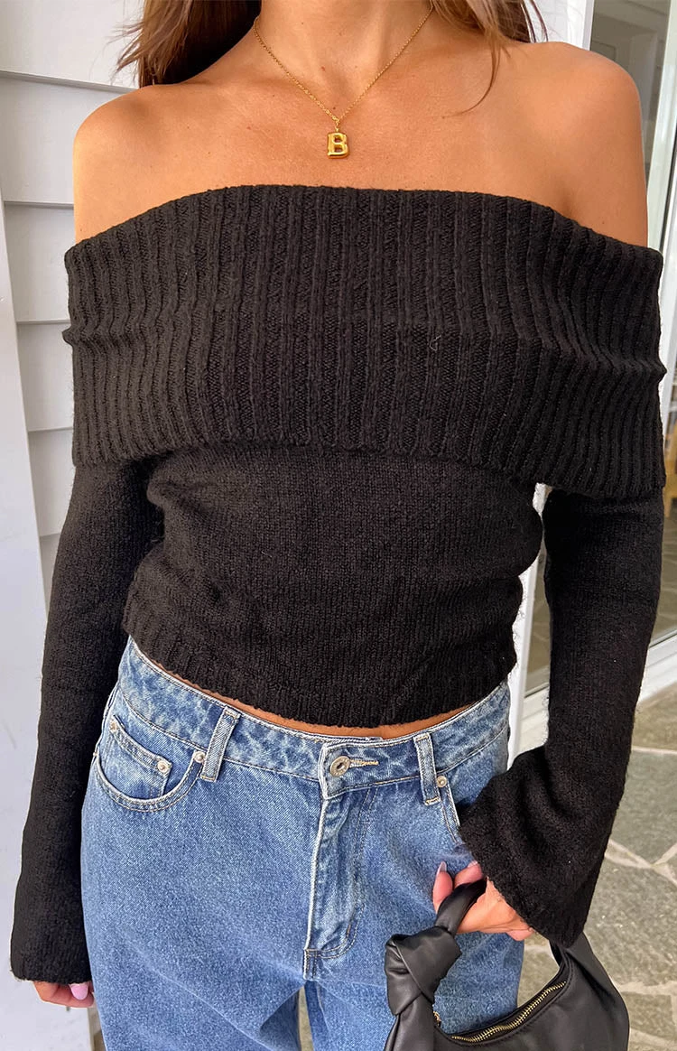 Joey Black Off Shoulder Sweater - Image 12