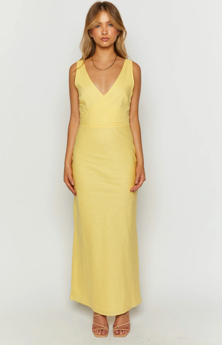 Resorts Yellow Linen Blend Maxi Dress - Image 3