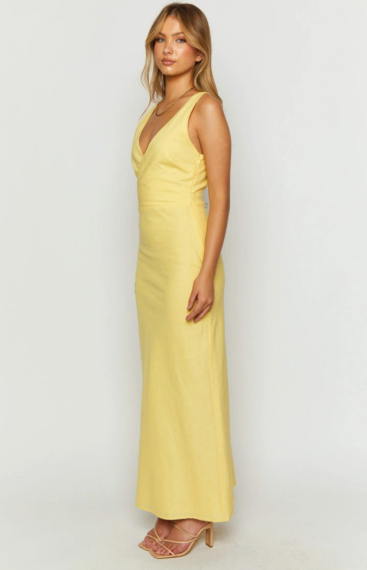 Resorts Yellow Linen Blend Maxi Dress - Image 5