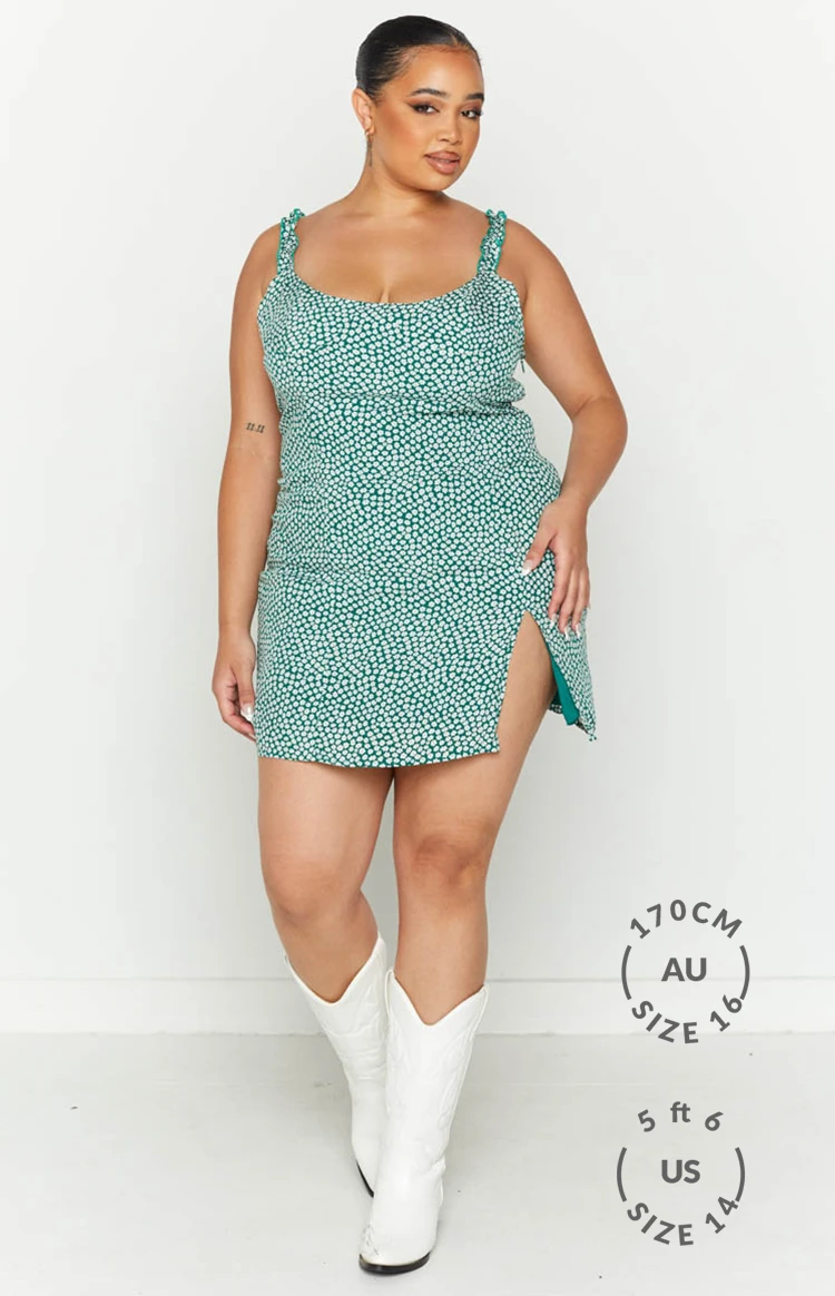 Rihanna Mini Dress Green Ditsy - Image 9