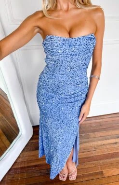 Rita Blue Sequin Strapless Maxi Dress