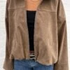 River Brown Suede Bubble Hem Bomber Jacket