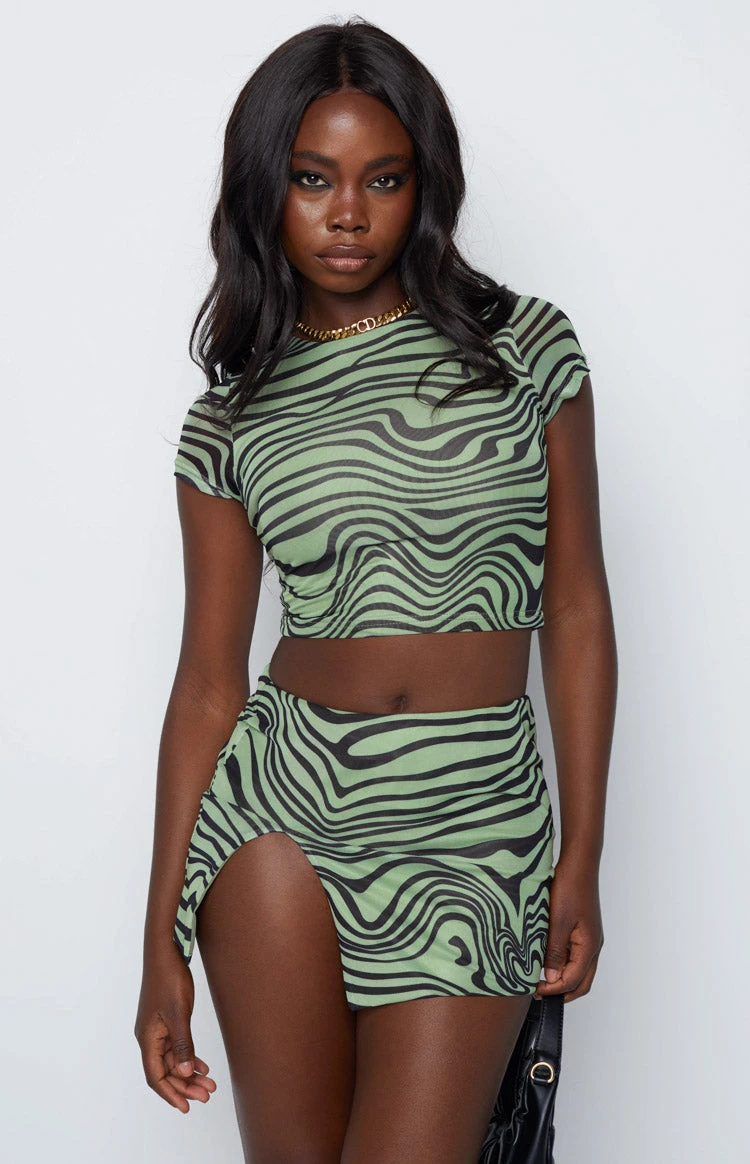 Beginning Boutique Rosalie Green Crop Top