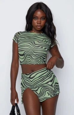 Beginning Boutique Rosalie Green Mini Skirt