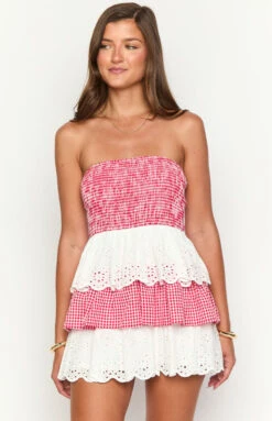 Rosealie Red And White Strapless Mini Dress