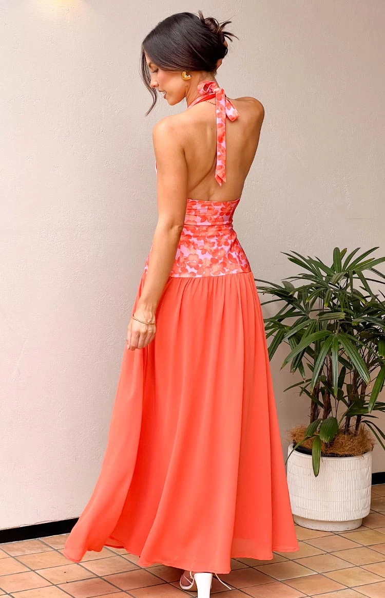 Roxanne Orange Floral Maxi Dress - Image 8