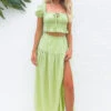 Ruthie Green Linen Blend Tiered Maxi Skirt