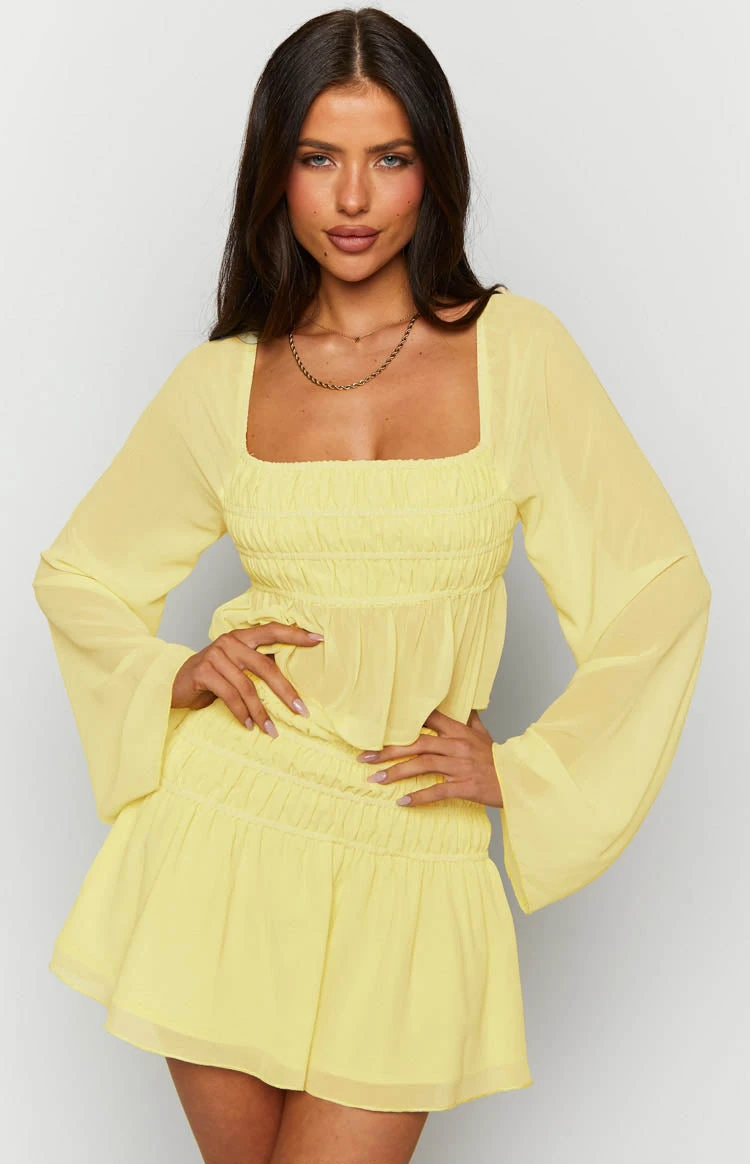 Sean Yellow Chiffon Mini Skirt - Image 11