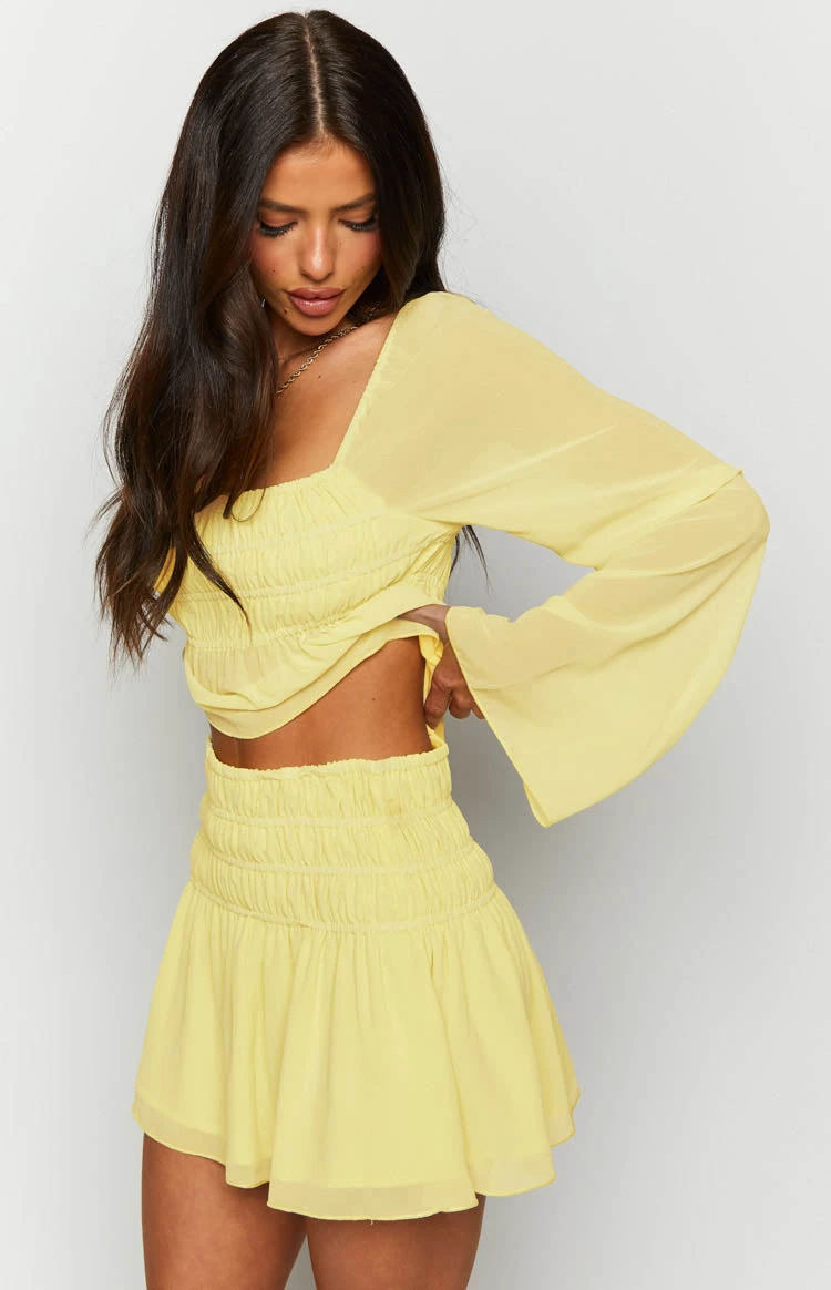 Sean Yellow Chiffon Mini Skirt - Image 4