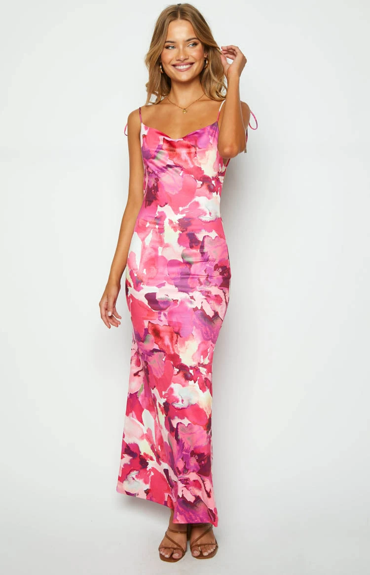 Selena Pink Print Maxi Dress - Image 3
