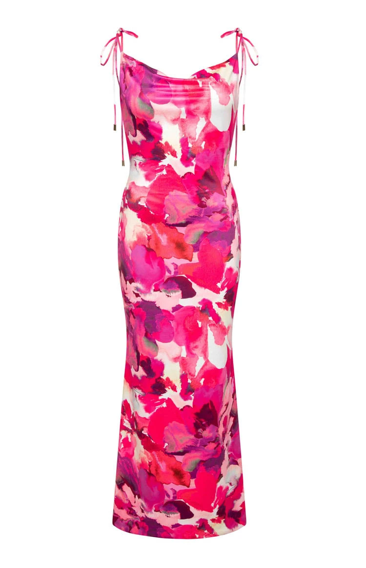 Selena Pink Print Maxi Dress - Image 4