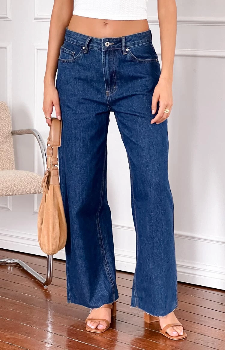 She's Yours Dark Wash Denim Wide Leg Boyfriend Jeans - Image 9