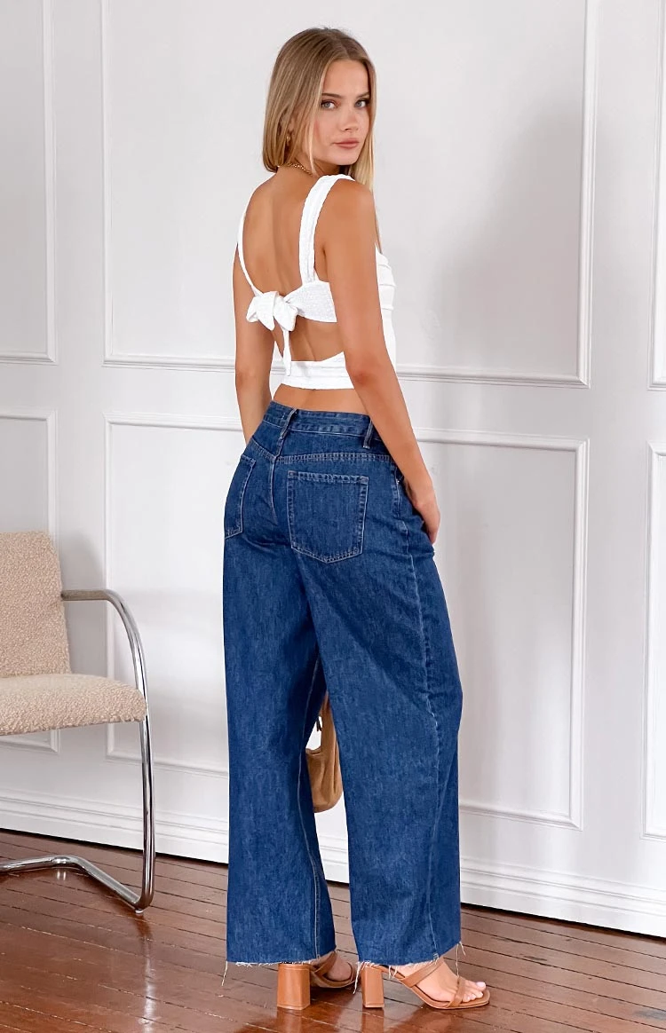 She's Yours Dark Wash Denim Wide Leg Boyfriend Jeans - Image 7