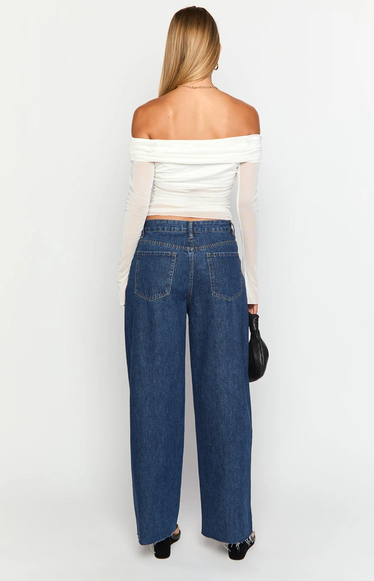 She's Yours Dark Wash Denim Wide Leg Boyfriend Jeans - Image 5