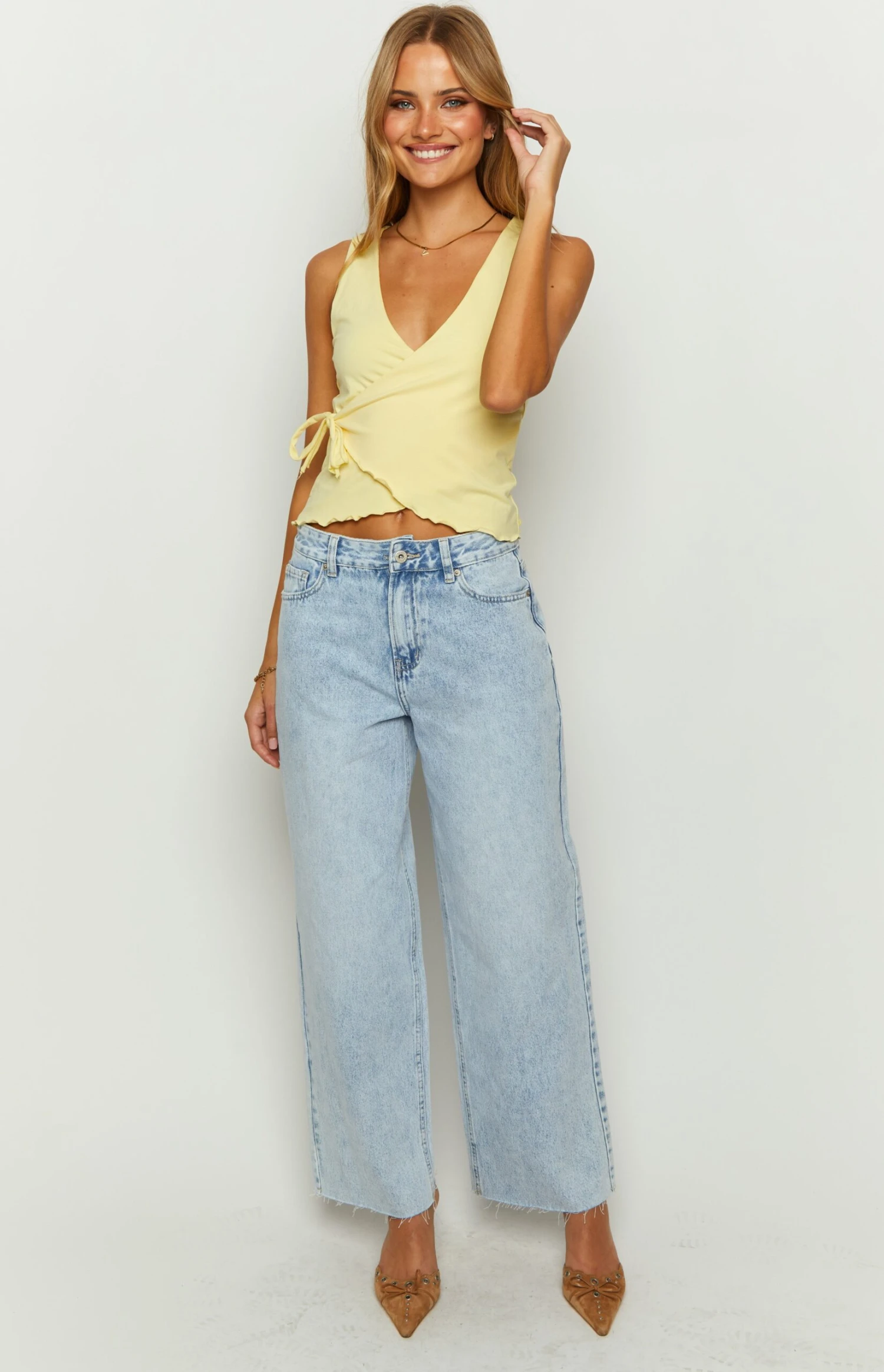 She's Yours Light Wash Denim Wide Leg Boyfriend Jeans - Image 2