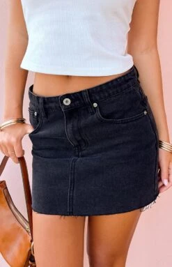 Siletto Black Denim Low Rise Mini Skirt