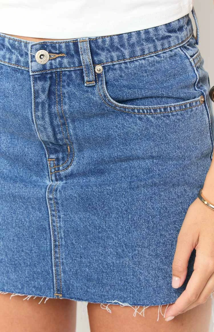 Siletto Mid Wash Denim Low Rise Mini Skirt - Image 6