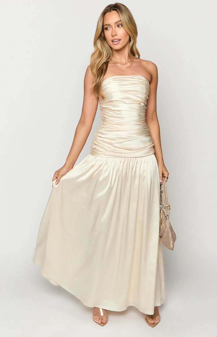 Sinclair Cream Satin Strapless Maxi Dress - Image 3