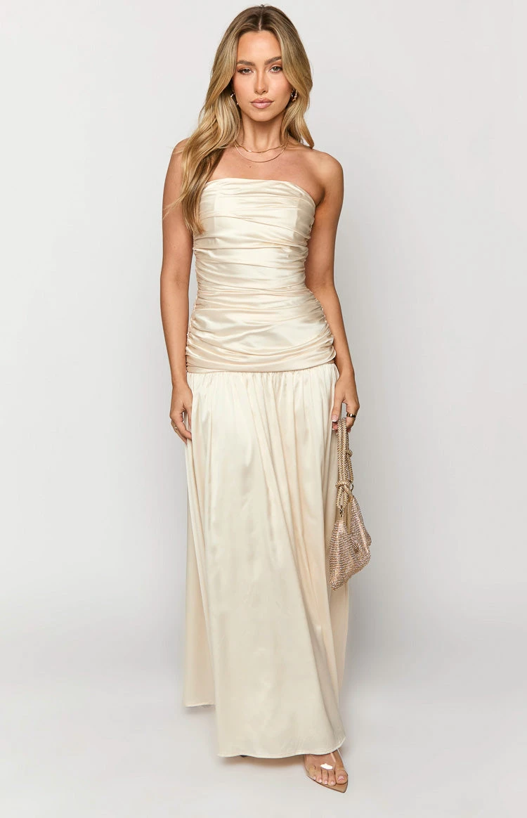 Sinclair Cream Satin Strapless Maxi Dress - Image 2