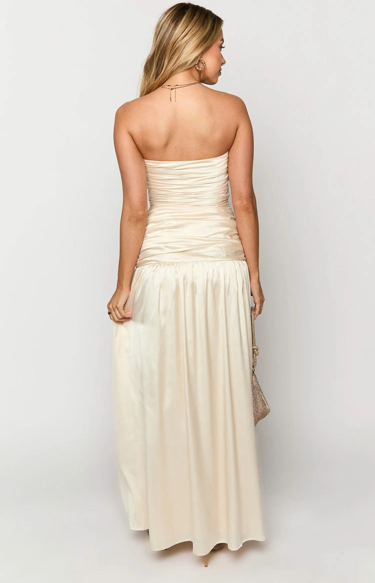 Sinclair Cream Satin Strapless Maxi Dress - Image 5